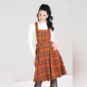 EUC Hell Bunny Orange Plaid Pinafore Dress - M